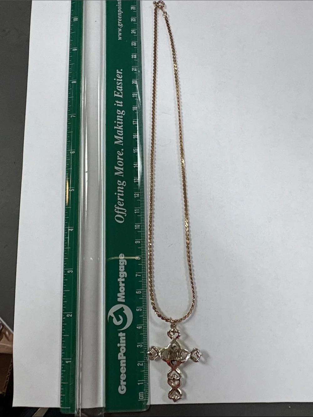 Gold-Tone Cross Pendant Necklace with Pink and Amber Accents